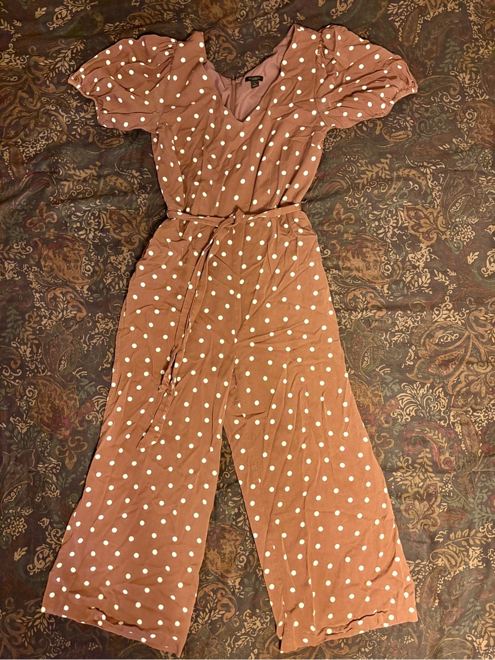 Ann Taylor Rust Polka Dot Wide-Leg Jumpsuit